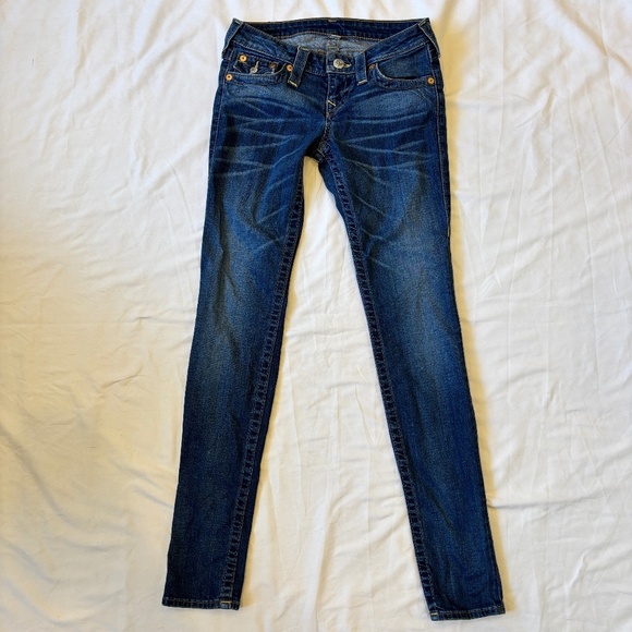 True Religion Women’s Skinny Jeans Size 26 Dark Wash Flap Pockets Designer Denim - Picture 1 of 10